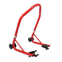 Lève moto / béquille de stand avant universel acier rouge avec support rouleaux caoutchouc 2