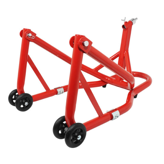 Lève moto / béquille de stand avant fixation sous te de fourche acier rouge (hauteur 68 cm)
