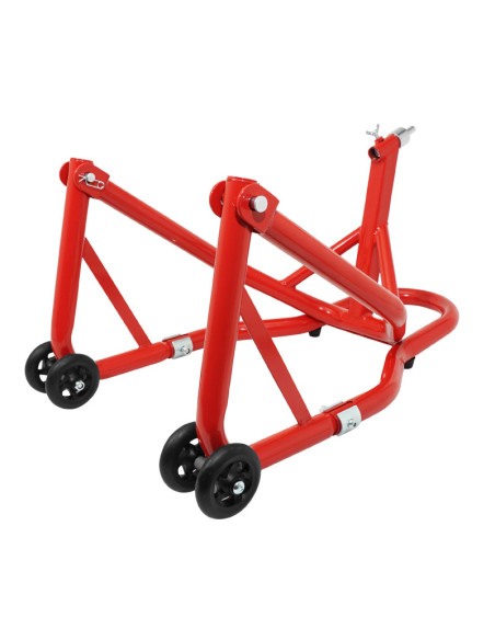 Lève moto / béquille de stand avant fixation sous te de fourche acier rouge (hauteur 68 cm)