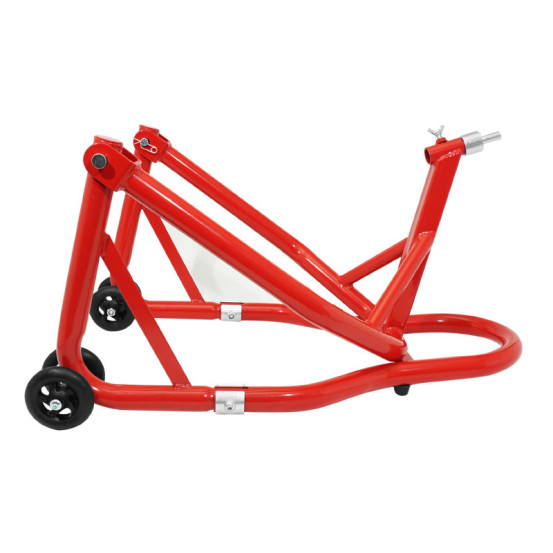 Lève moto / béquille de stand avant fixation sous te de fourche acier rouge (hauteur 68 cm)