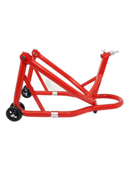 Lève moto / béquille de stand avant fixation sous te de fourche acier rouge (hauteur 68 cm)