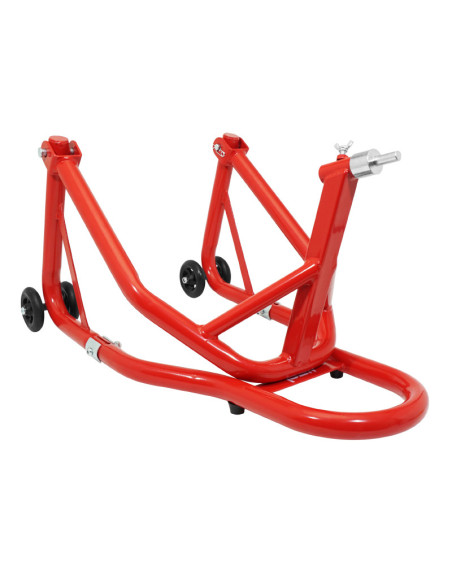 Lève moto / béquille de stand avant fixation sous te de fourche acier rouge (hauteur 68 cm)