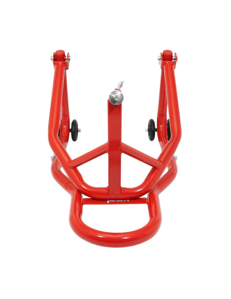 Lève moto / béquille de stand avant fixation sous te de fourche acier rouge (hauteur 68 cm)