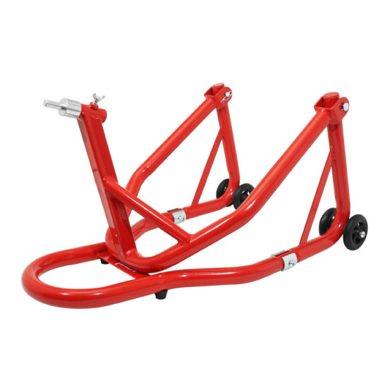 Lève moto / béquille de stand avant fixation sous te de fourche acier rouge (hauteur 68 cm)