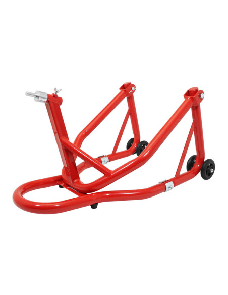 Lève moto / béquille de stand avant fixation sous te de fourche acier rouge (hauteur 68 cm)