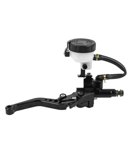 Maitre cylindre de frein avant moto universel avec bocal separé diam 45mm alu CNC Noir (course réglable 6 positions)