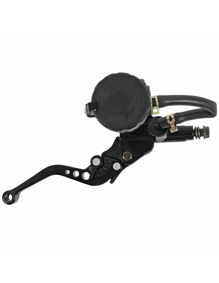 Maitre cylindre de frein avant moto universel avec bocal separé diam 45mm alu CNC Noir (course réglable 6 positions)