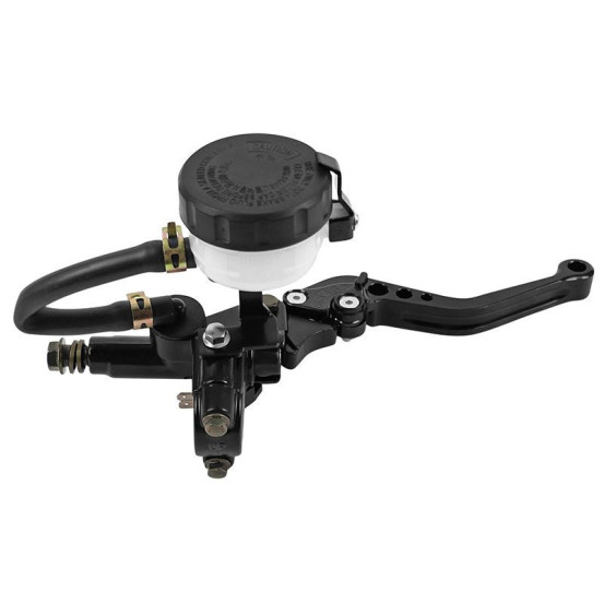 Maitre cylindre de frein avant moto universel avec bocal separé diam 45mm alu CNC Noir (course réglable 6 positions)
