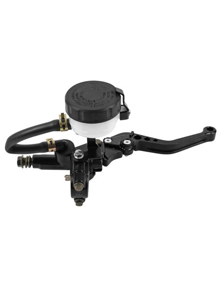 Maitre cylindre de frein avant moto universel avec bocal separé diam 45mm alu CNC Noir (course réglable 6 positions)