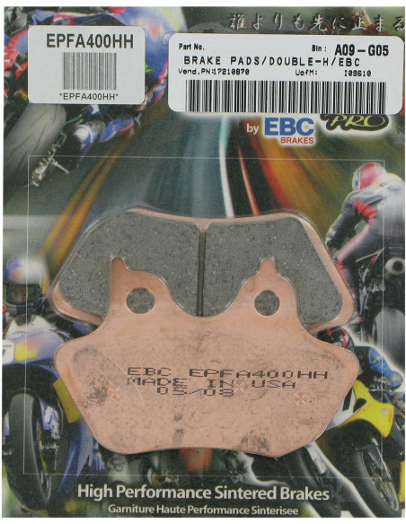 Plaquettes de frein EBC BRAKES EPFA400HH métal fritté - HARLEY DAVIDSON