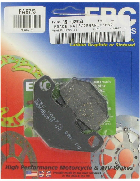 Plaquettes de frein EBC BRAKES FA067/3 organique - KAWASAKI