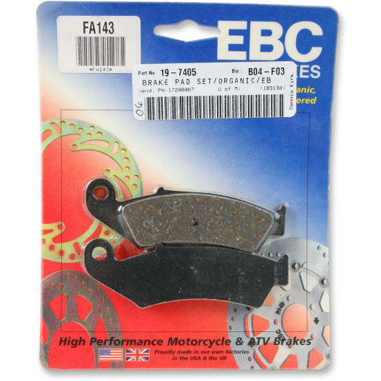 Plaquettes de frein EBC BRAKES FA143 organique - HONDA