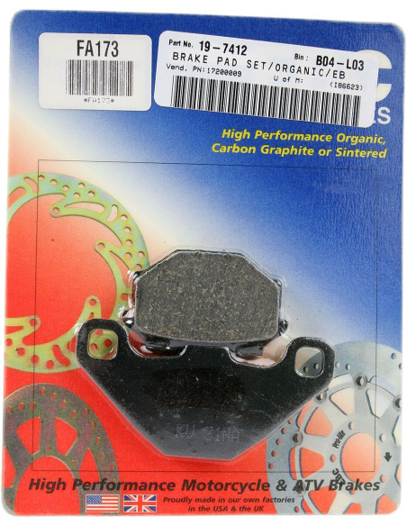 Plaquettes de frein EBC BRAKES FA173 organique - APRILIA - BETA - CAGIVA - YAMAHA