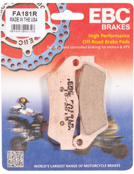 Plaquettes de frein EBC BRAKES FA181R métal fritté - APRILIA - BMW - GAS GAS - HUSABERG - HUSQVARNA - KTM - SHERCO - YAMAHA