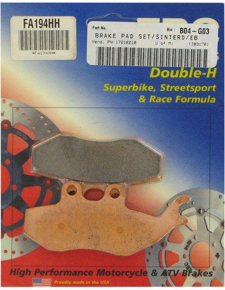 Plaquettes de frein EBC BRAKES FA194HH métal fritté - APRILIA - BETA - DERBI - GAS GAS - MBK - PEUGEOT - SHERCO - YAMAHA