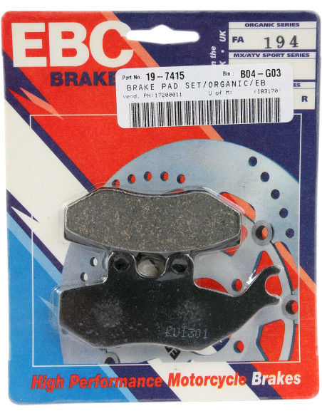 Plaquettes de frein EBC BRAKES FA194 organique - APRILIA - BETA - DERBI - GAS GAS - KYMCO - MBK -SYM - VESPA - YAMAHA