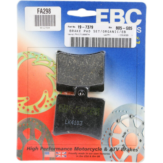 Plaquettes de frein EBC BRAKES FA298 organique - APRILIA - BENELLI - HYOSUNG