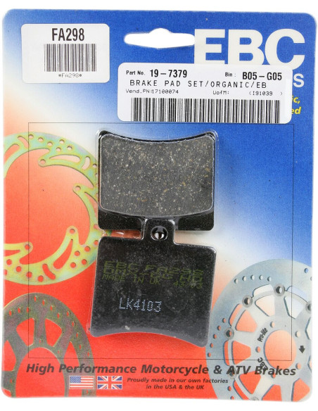 Plaquettes de frein EBC BRAKES FA298 organique - APRILIA - BENELLI - HYOSUNG