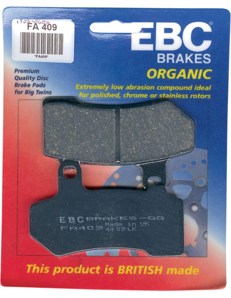 Plaquettes de frein EBC BRAKES FA409 organique - HARLEY DAVIDSON