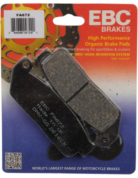 Plaquettes de frein EBC BRAKES FA672 organique - INDIAN