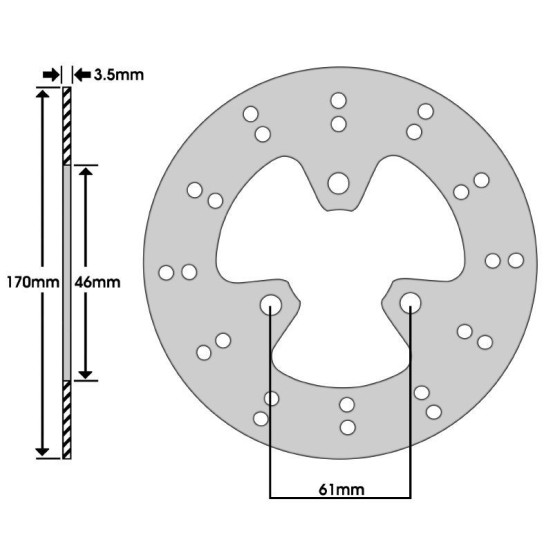 Disque de frein avant Peugeot 50 Kisbee (ext 170mm / int 46mm / 3 trous)