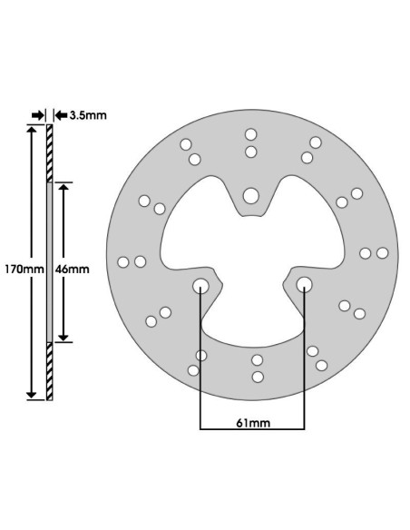 Disque de frein avant Peugeot 50 Kisbee (ext 170mm / int 46mm / 3 trous)