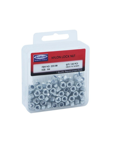 Boîte de 100 écrous frein 6 pans Nylstop M4
