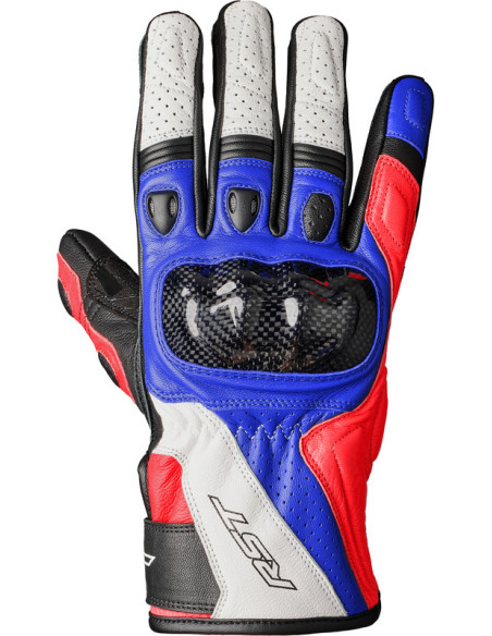 Gants moto cuir RST Stunt III - Rouge Bleu Blanc