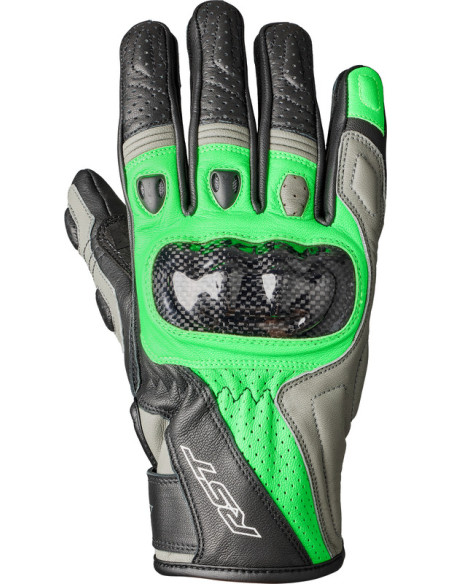 Gants moto cuir RST Stunt III - Noir Gris Vert fluo