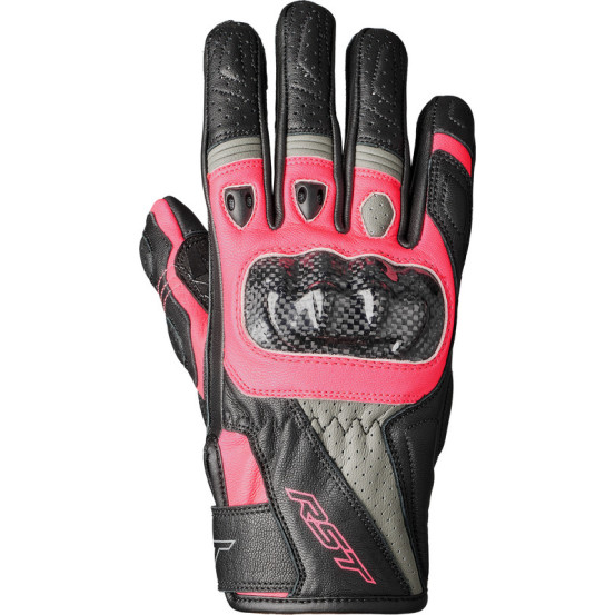 Gants moto cuir femme RST Stunt III - Noir Rose Gris
