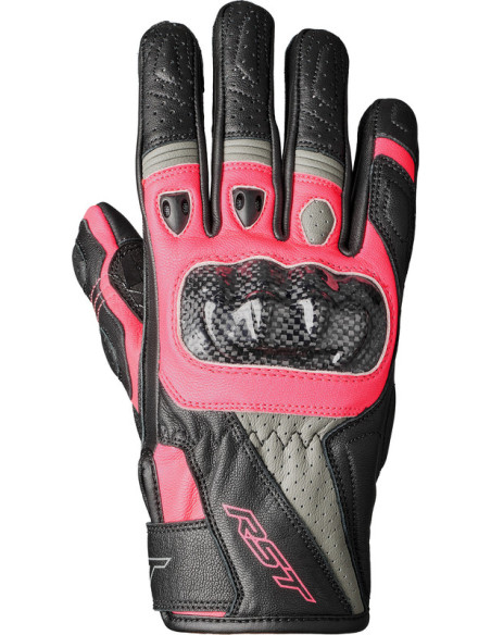 Gants moto cuir femme RST Stunt III - Noir Rose Gris