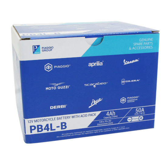 Batterie 12V 4AH PB4L-B avec acide origine Piaggio