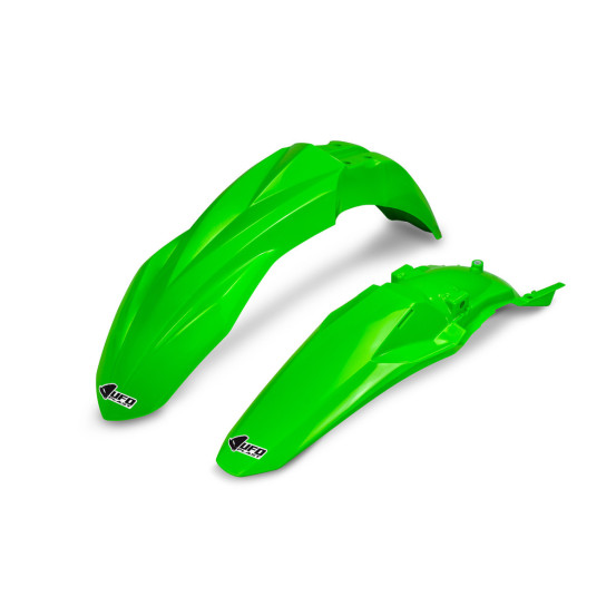 Kit Gardes boues Avant + Arrière - Néon Vert - UFO Kawasaki 450 KX-F 2024-2026