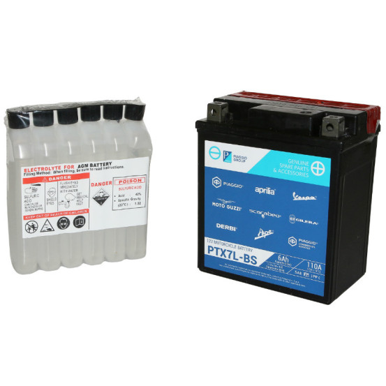Batterie 12V 6AH ptX7l-bs origine Piaggio (lg113xl70xh132)