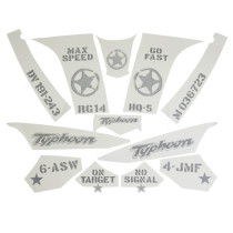 Autocollant / sticker / kit décors origine Piaggio 50 Typhoon après 2010 (pour vehicule Gris 742 / b)