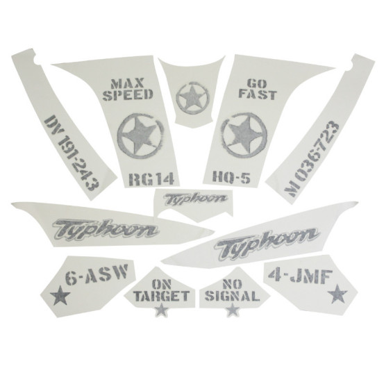 Autocollant / sticker / kit décors origine Piaggio 50 Typhoon après 2010 (pour vehicule Gris 742 / b)