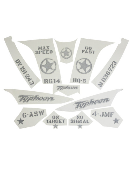 Autocollant / sticker / kit décors origine Piaggio 50 Typhoon après 2010 (pour vehicule Gris 742 / b)