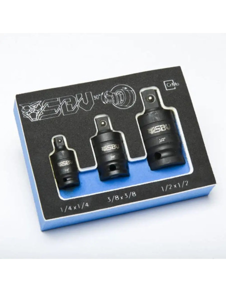 Set d'adaptateurs articulés douilles à choc SBV TOOLS - 1/4 - 3/8 - 1/2 - 3 pièces