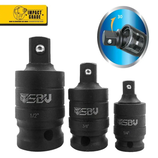 Set d'adaptateurs articulés douilles à choc SBV TOOLS - 1/4 - 3/8 - 1/2 - 3 pièces