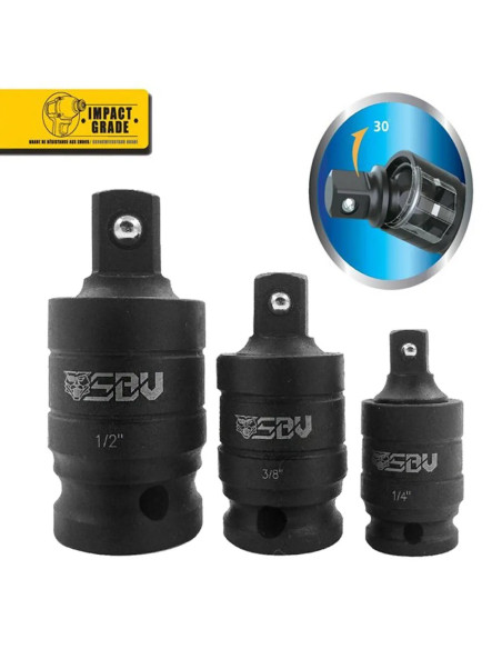 Set d'adaptateurs articulés douilles à choc SBV TOOLS - 1/4 - 3/8 - 1/2 - 3 pièces