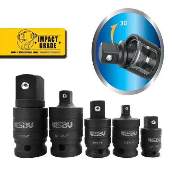 Set d'adaptateurs articulés douilles à choc SBV TOOLS - 1/4 - 3/8 - 1/2 - 5 pièces