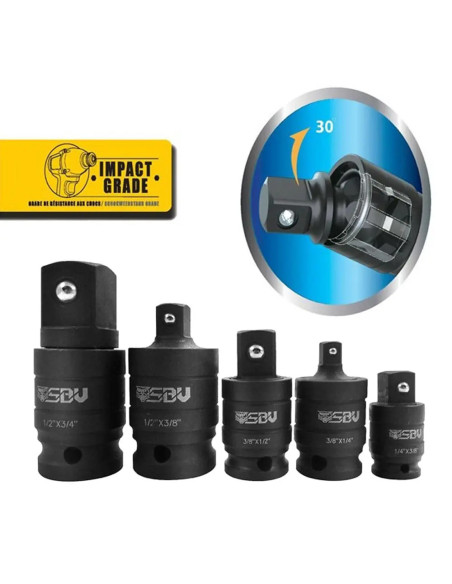 Set d'adaptateurs articulés douilles à choc SBV TOOLS - 1/4 - 3/8 - 1/2 - 5 pièces
