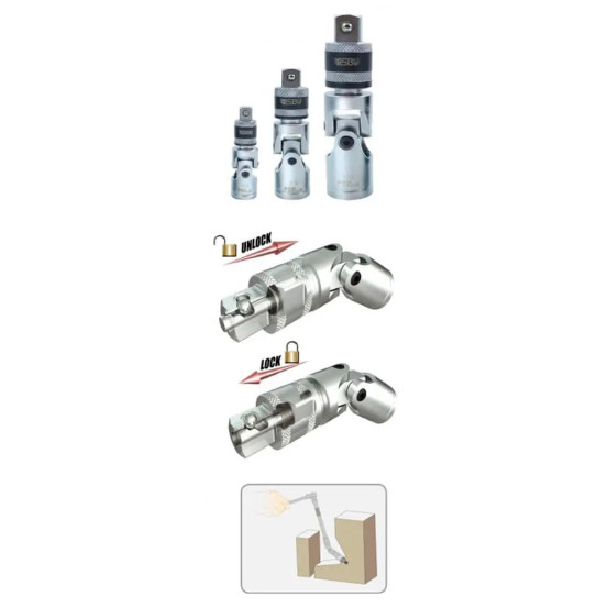 Set de cardan SBV TOOLS - 1/4 - 3/8 - 1/2 - 3 pièces