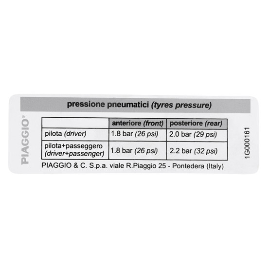 Autocollant / sticker / décor pression pneu origine Piaggio 125 / 300 GTS après 2016