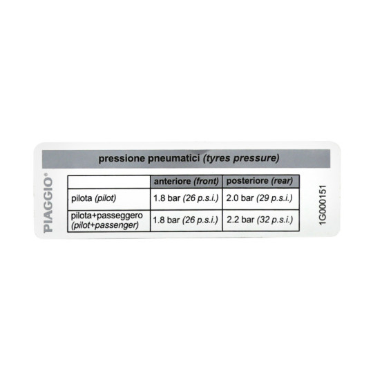 Autocollant / sticker / décor pression pneu origine Piaggio 50 / 125 Primavera / Sprint après 2017