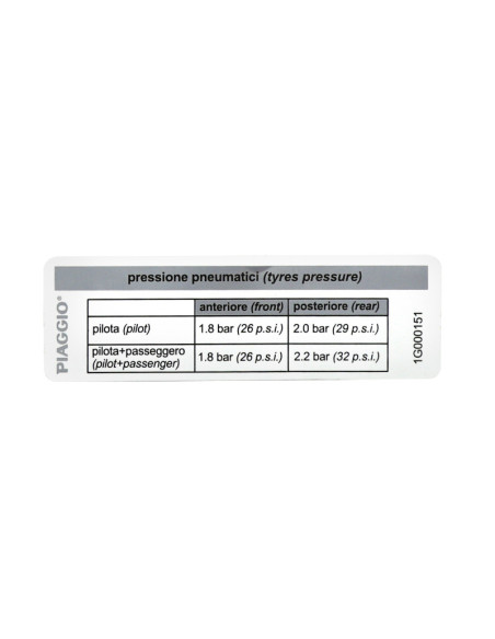 Autocollant / sticker / décor pression pneu origine Piaggio 50 / 125 Primavera / Sprint après 2017
