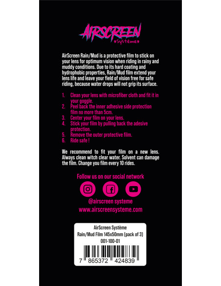 Pack de 3 - AirScreen Rain/Mud Film universels hydrophobe 50mm