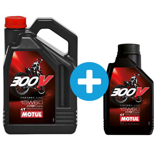 Pack 4 + 1 Litres MOTUL 300V 15w60 Factory Line huile moteur 4T