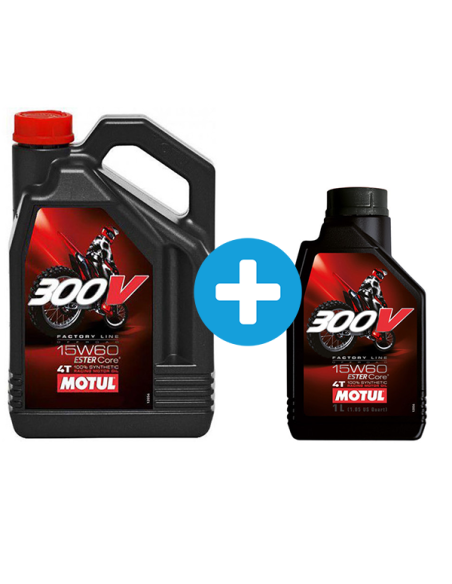 Pack 4 + 1 Litres MOTUL 300V 15w60 Factory Line huile moteur 4T