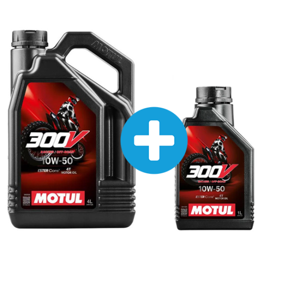 Pack 4 + 1 Litres MOTUL 300V 10W50 OFF ROAD - Huile moteur 4T